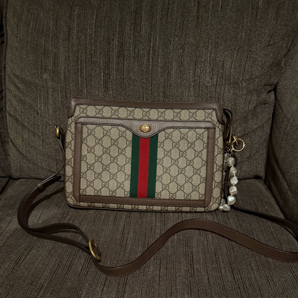 Gucci Beige and Brown Crossbody Bag with Signature Stripe - Picture 1 of 16